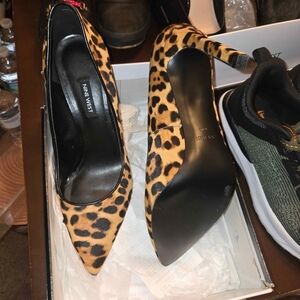 Nine West "Tatitana" Animal Print Heels - Black and Tan